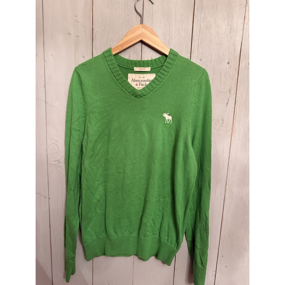 Y2K Abercrombie & Fitch Sweater Mens XL Bright Green Muscle Fit Classic Preppy